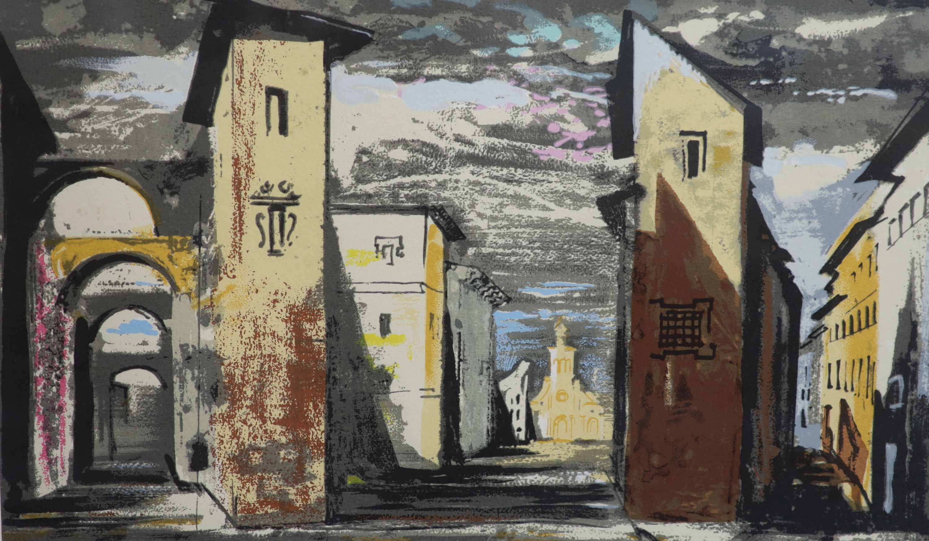 John Piper (1903-1992), Street scene in Don Giovanni, screenprint, 29 x 49cm